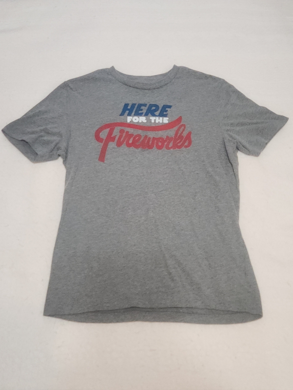 Here For The Fireworks Graphic 4th Of July Tee Heather Gray sz Small Unisex